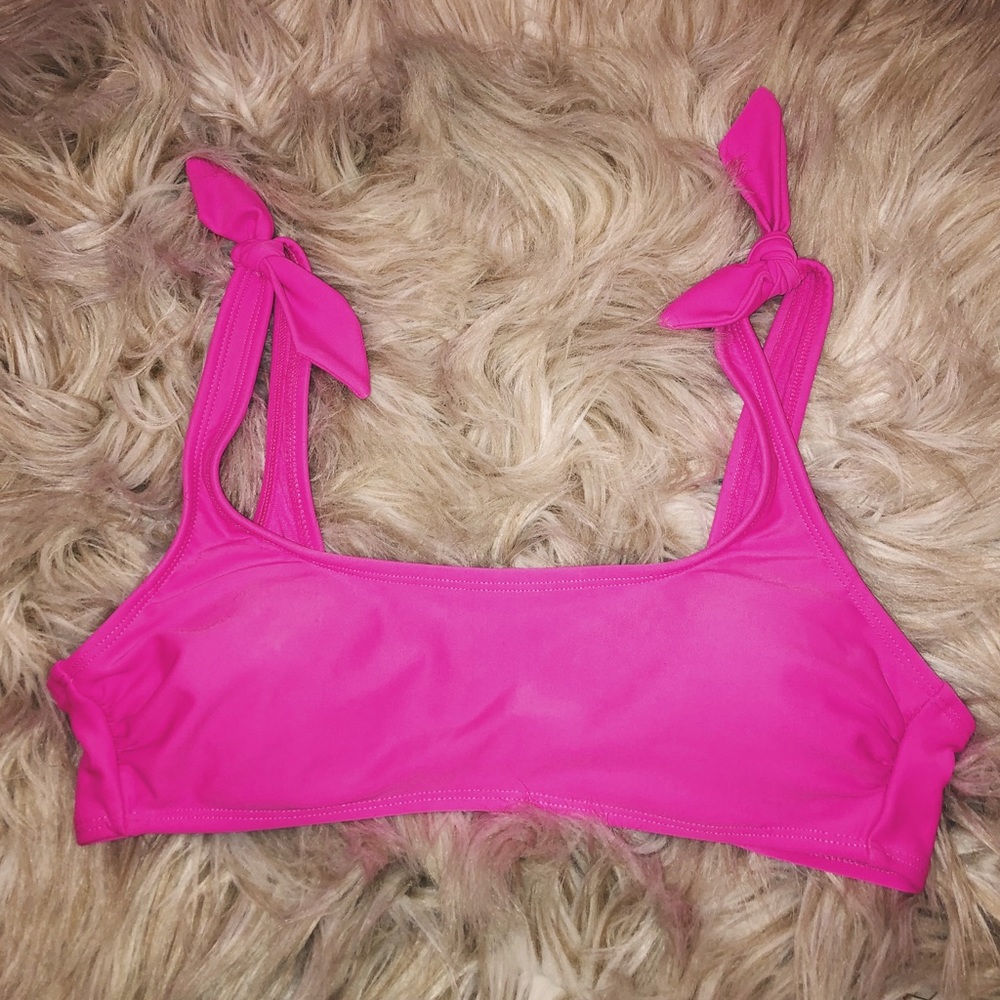 hot pink tie scoop bikini top